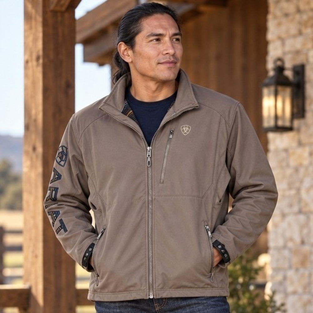 Ariat Mens Logo 2.0 Softshell Jacket Bark Brown Fleece Lined 10046728 Size Med